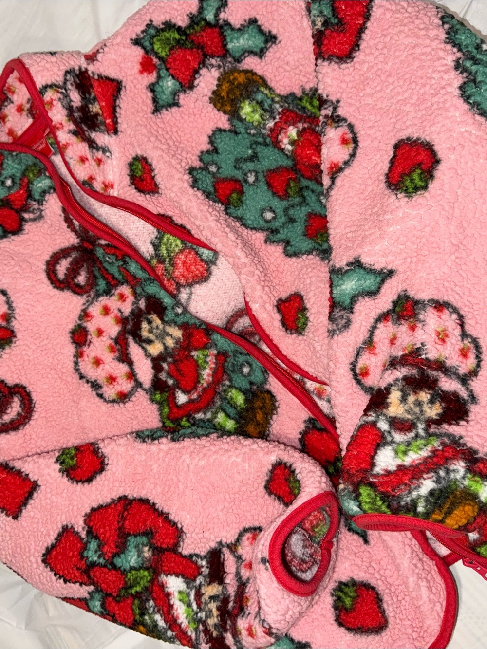 Women's Pink Teddy Jacket with Holiday Print